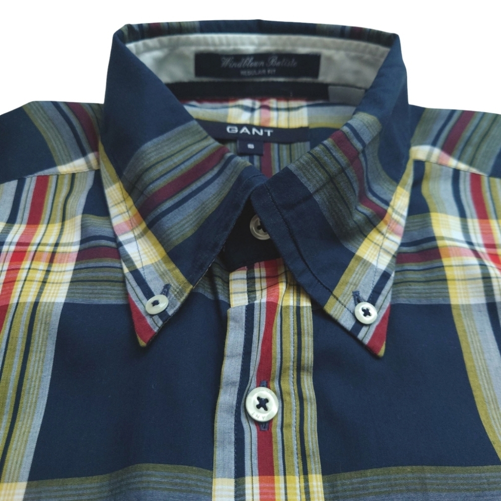 GANT Windblown Batiste Regular Fit Plaid Button-Down Shirt Navy Yellow Red Grey